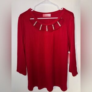 simply scarlett red cut-out blouse NWT